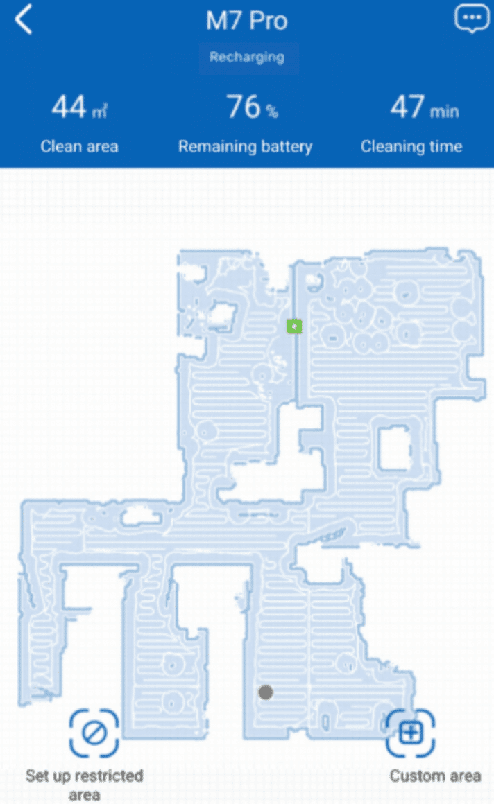 Battery consumption of the Proscenic M7 Pro after one cleaning run